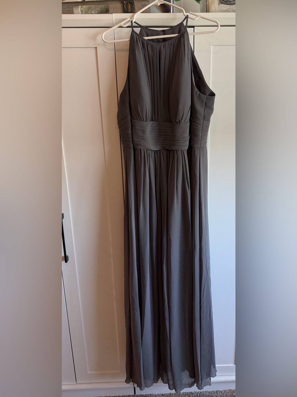 Azazie Gray Halter Maxi Bridesmaid Dress - size 16